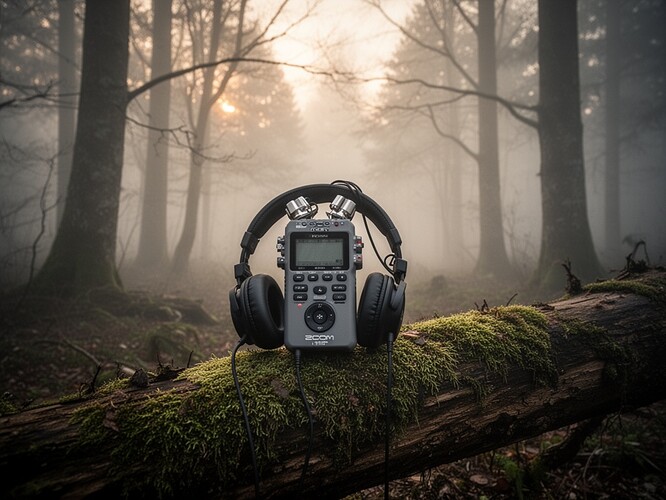 Recorder on mossy log at dawn