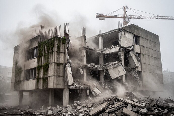 达拉斯市政厅正在拆除中,布满灰尘和裸露的钢筋