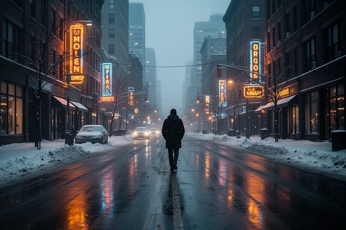 Paysage urbain hivernal au crépuscule