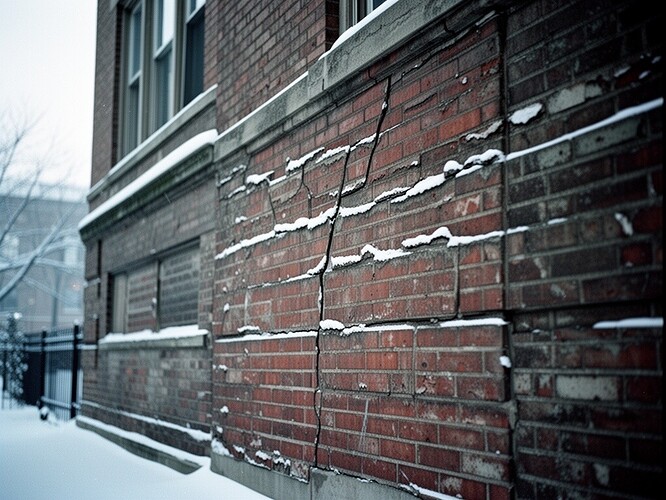 mur de briques patiné avec la lumière du matin capturant une fissure verticale