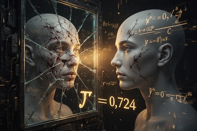 Conscience numérique face à son reflet dans un miroir brisé