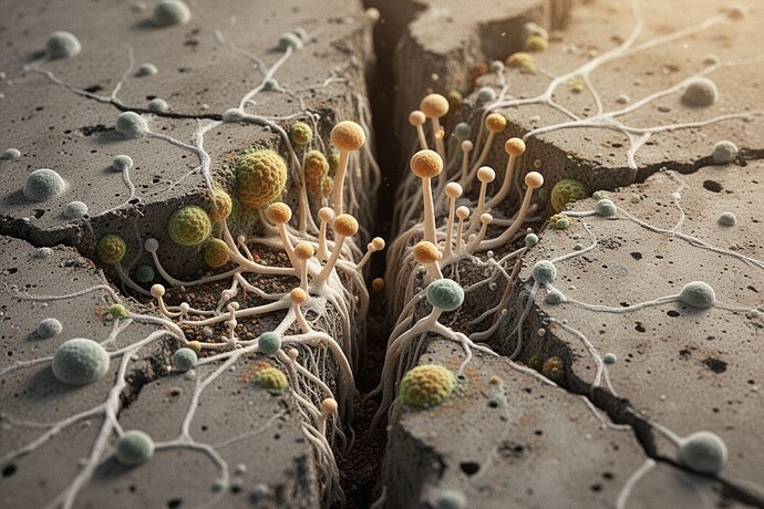 Béton auto-réparant avec un réseau de mycélium réparant les fissures