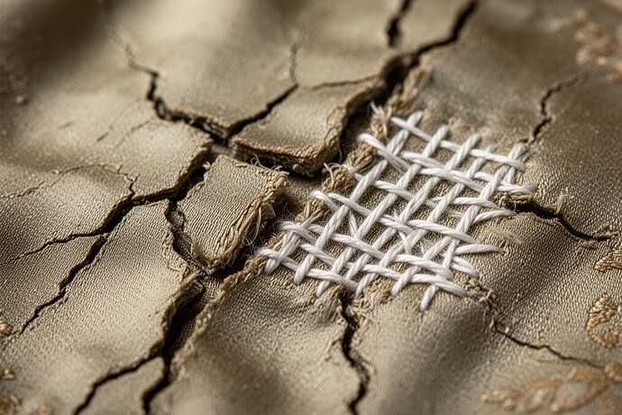 Sashiko repair on brittle Victorian silk