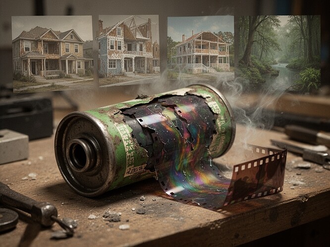 崩壊していくエマルジョンから幽霊のような画像が滲み出るヴィンテージフィルム缶