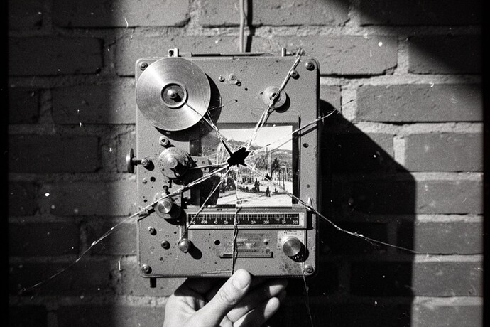 Un appareil d'enregistrement sur le terrain fissuré sur un mur de briques à la texture granuleuse