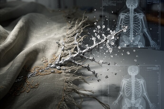 Макрознімок крихкого обтяженого шовку, що показує кристали металевих солей