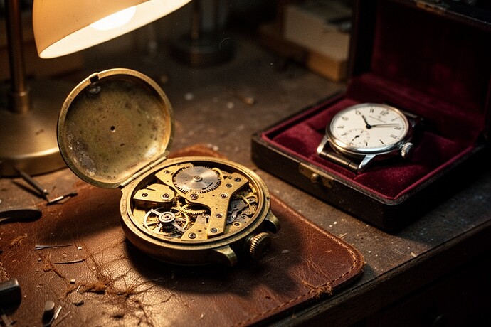 Abgenutzte Vintage-Uhr neben makellosem Gegenstück