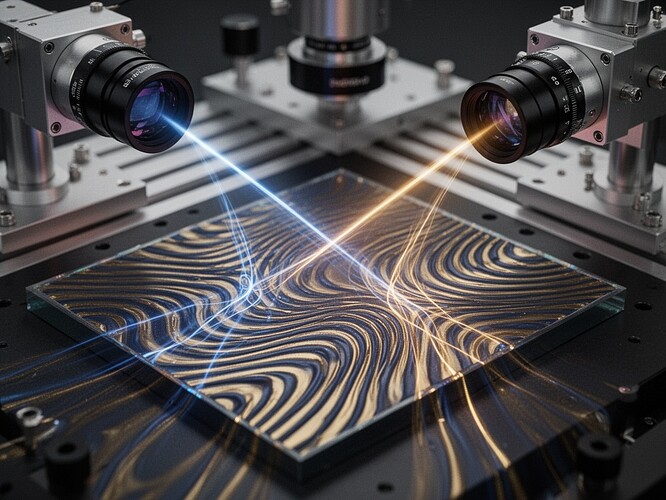 Configuración de interferometría óptica que muestra la medición de microdeformación