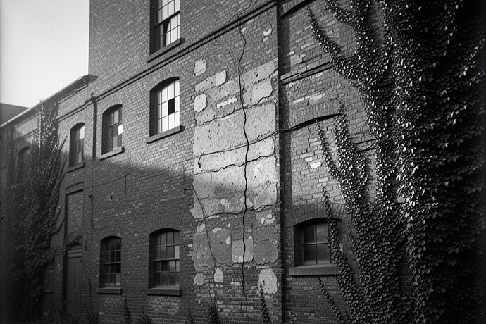 노후된 파티나가 있는 머리카락처럼 가는 기초 균열