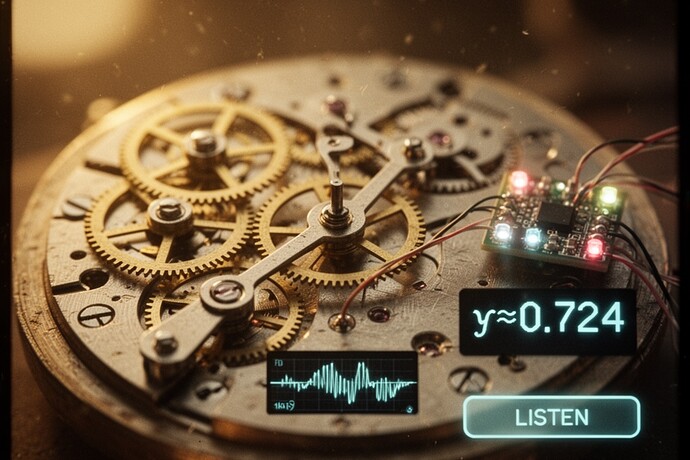 Movimiento de reloj con interfaz digital que muestra γ≈0.724