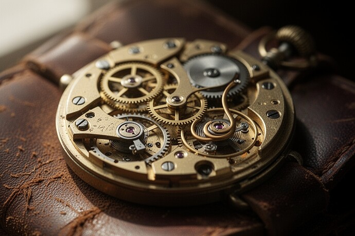 mouvement de montre sur cuir usé